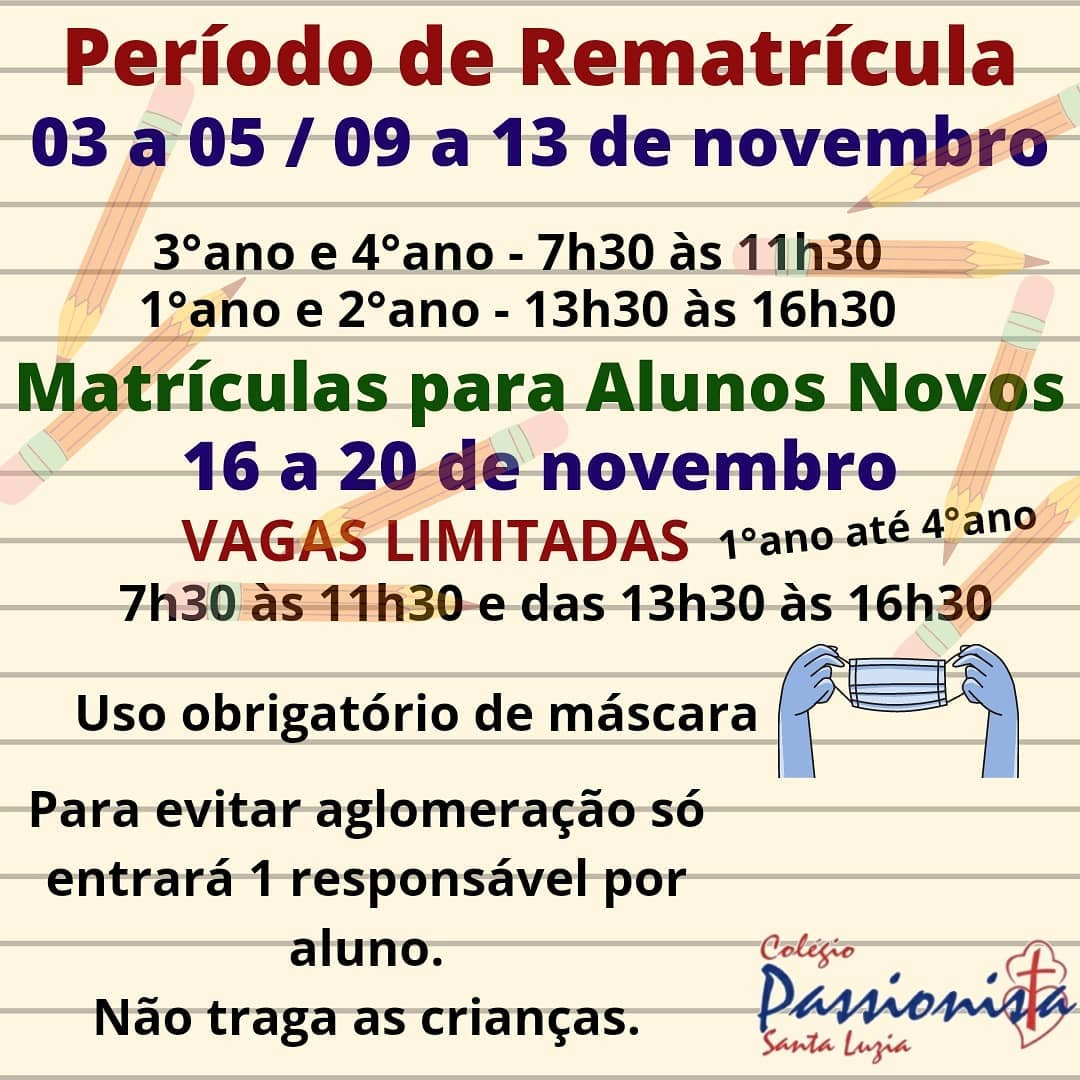 Rematr�cula 2020 Col�gio Passionista Santa Luzia