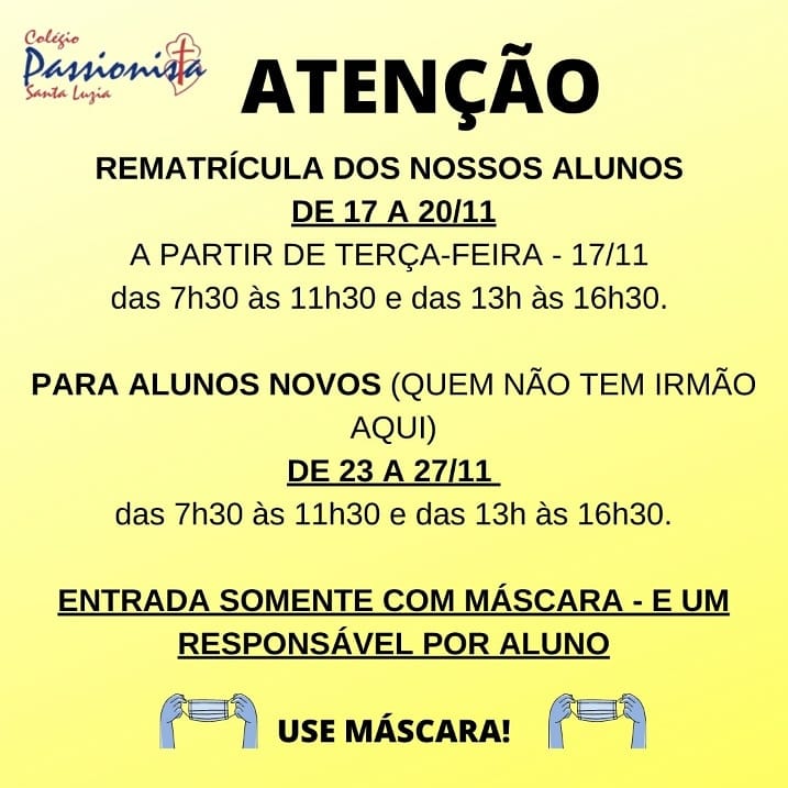 Rematr�cula 2020 - Novos Alunos Col�gio Passionista Santa Luzia