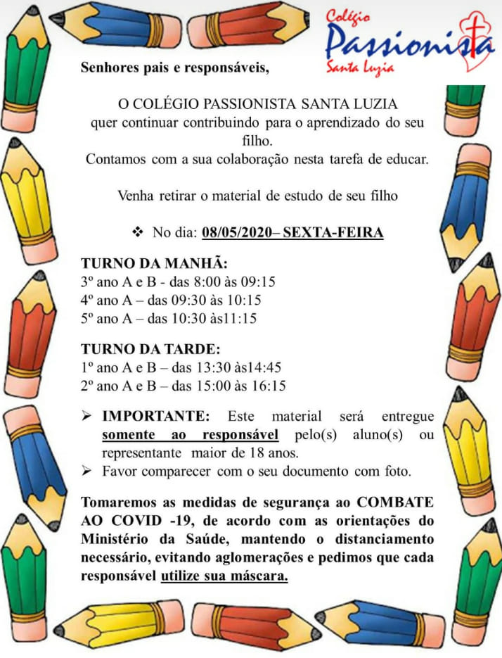Comunicado - 05/05 Col�gio Passionista Santa Luzia