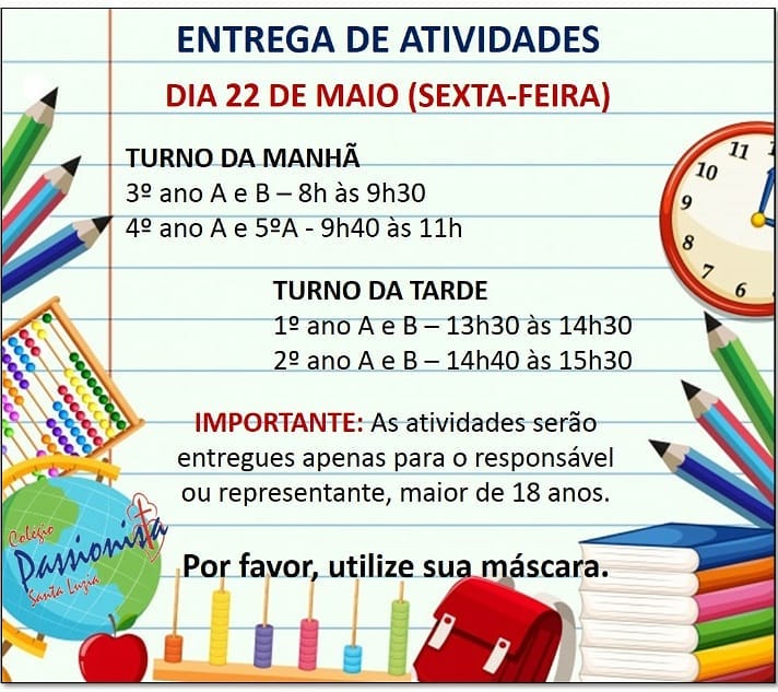 Entrega de Atividades - Maio Col�gio Passionista Santa Luzia